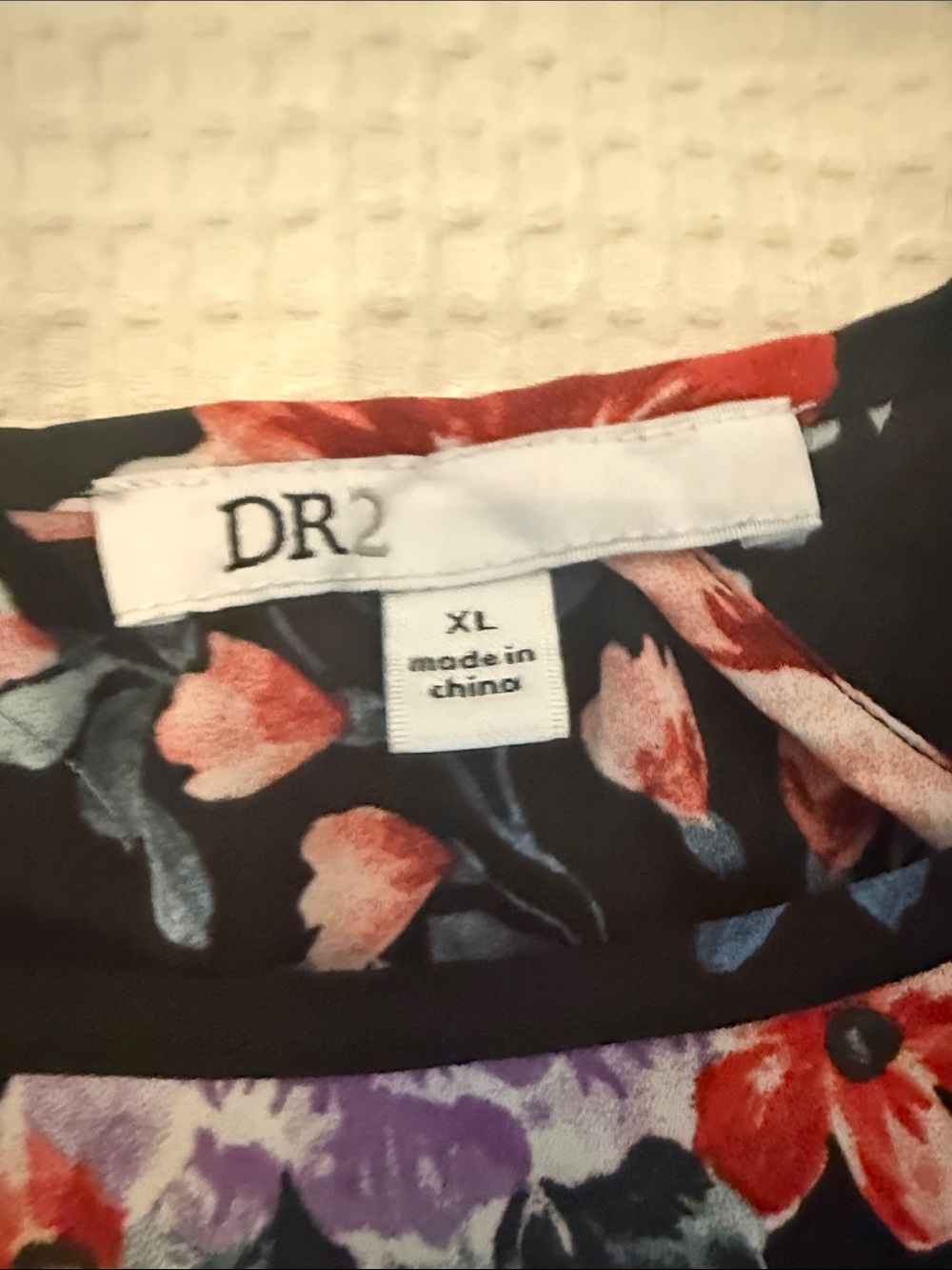 DR2 Black Floral Top with Red and Purple Blooms